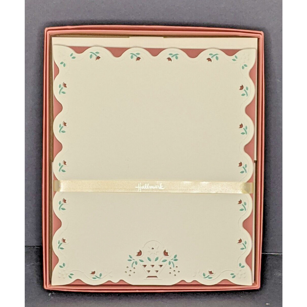 Vintage Hallmark Stationery Set #ST273-5 Floral Scalloped Edge Cream w/ Rust 2nd